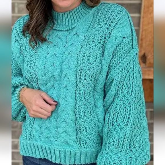 Sweaters - 038 ⬇️ The Asterline 3 Cozy Cable Knit Sweater - Aqua Teal